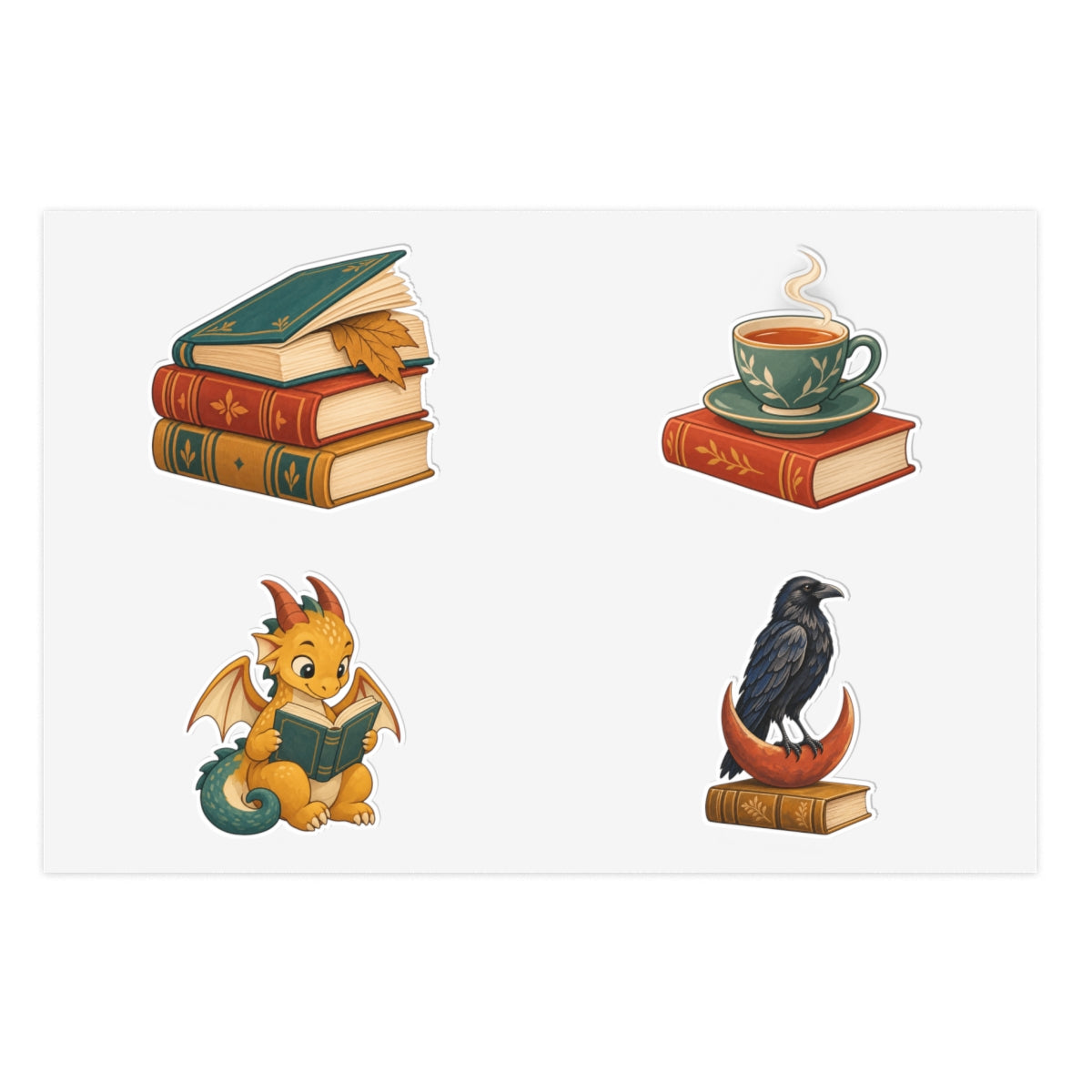 Bookish Motifs Four-Sticker Sheet