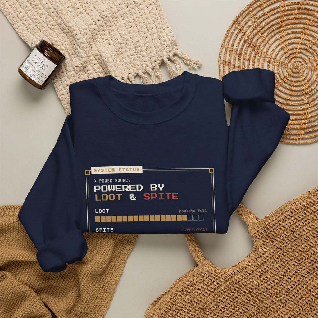 Powered by Loot and Spite Dungeon Crawler Sweatshirt