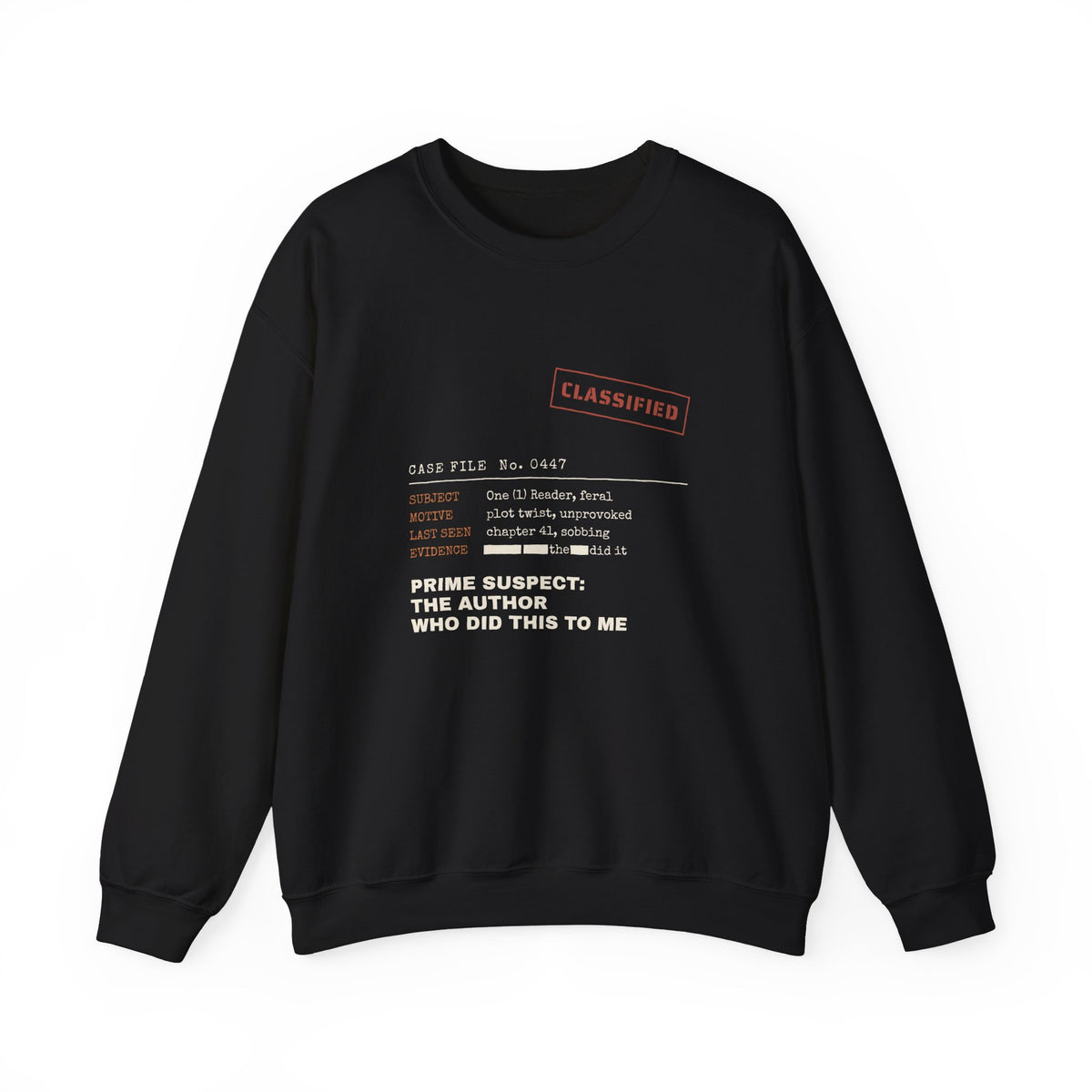 Case File Prime Suspect the Author Thriller Sweatshirt