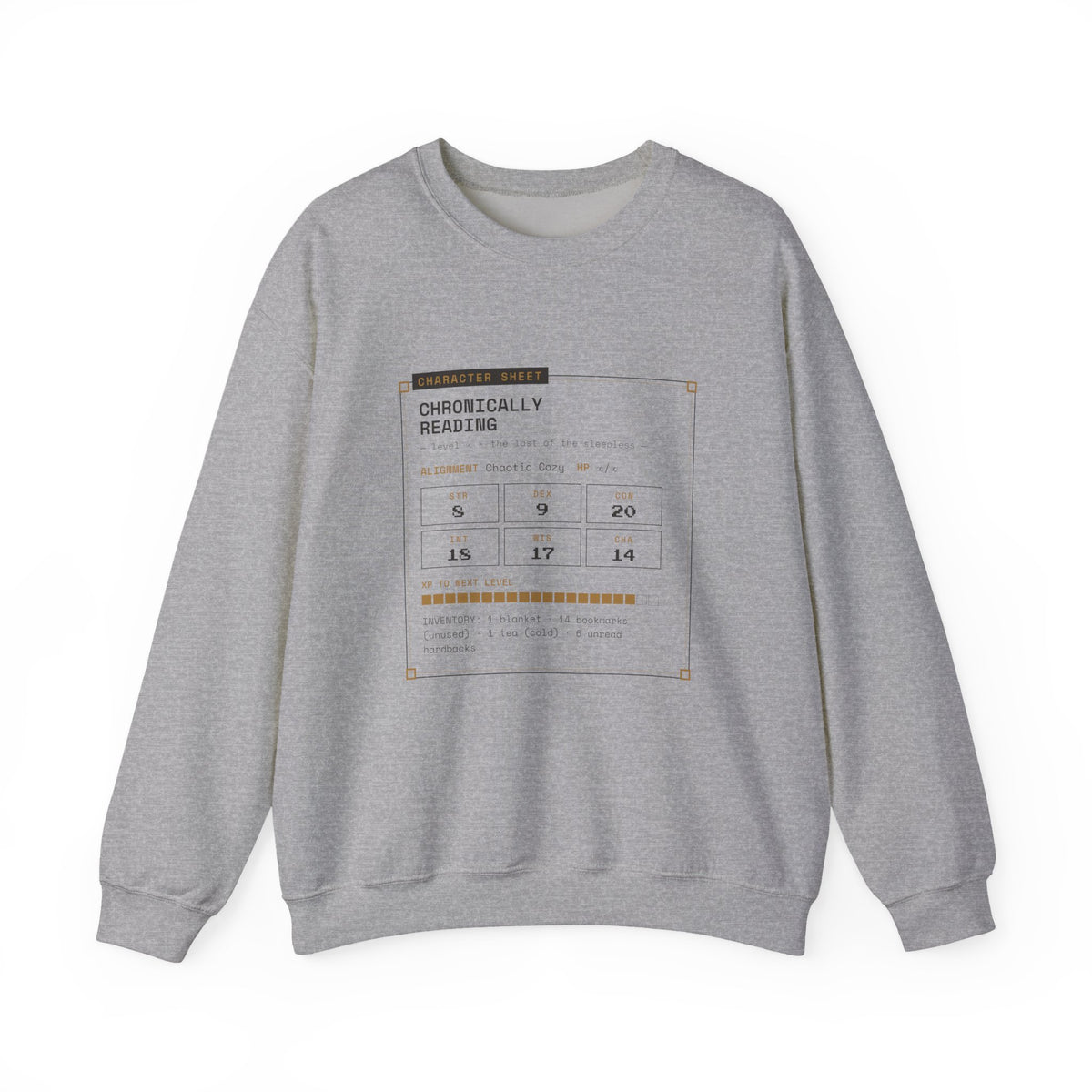 Chronically Reading Character Sheet Sweatshirt
