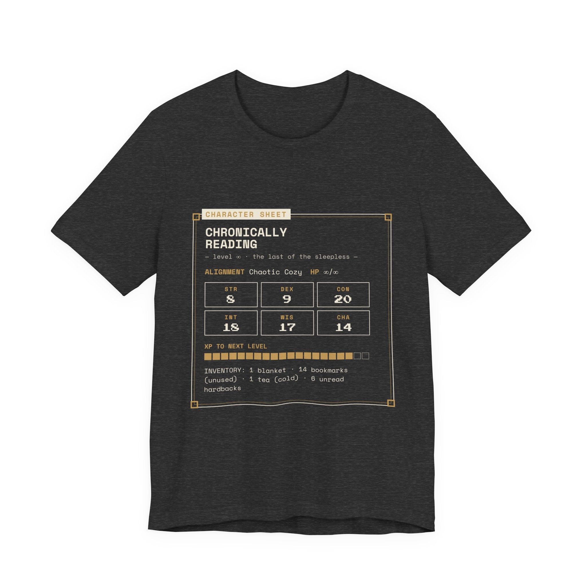 Chronically Reading Character Sheet T-Shirt