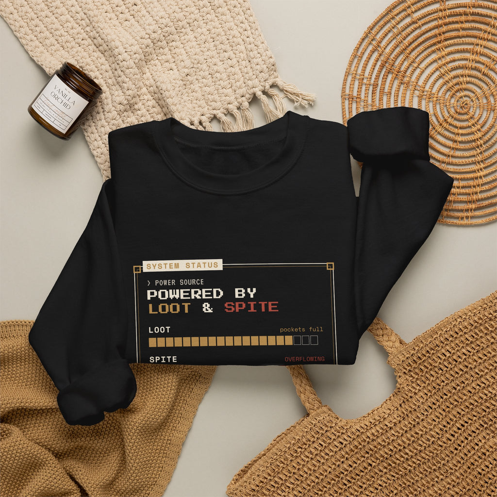 Powered by Loot and Spite Dungeon Crawler Sweatshirt