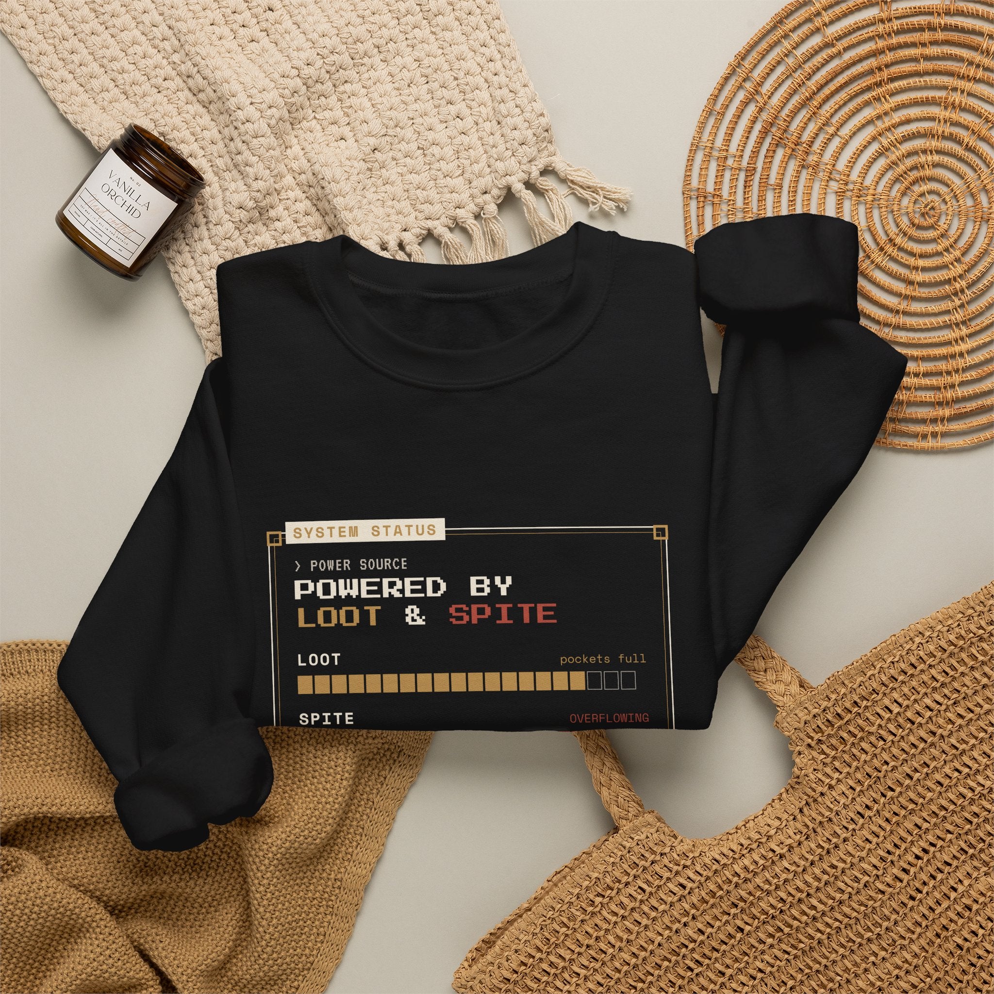 Powered by Loot and Spite Dungeon Crawler Sweatshirt