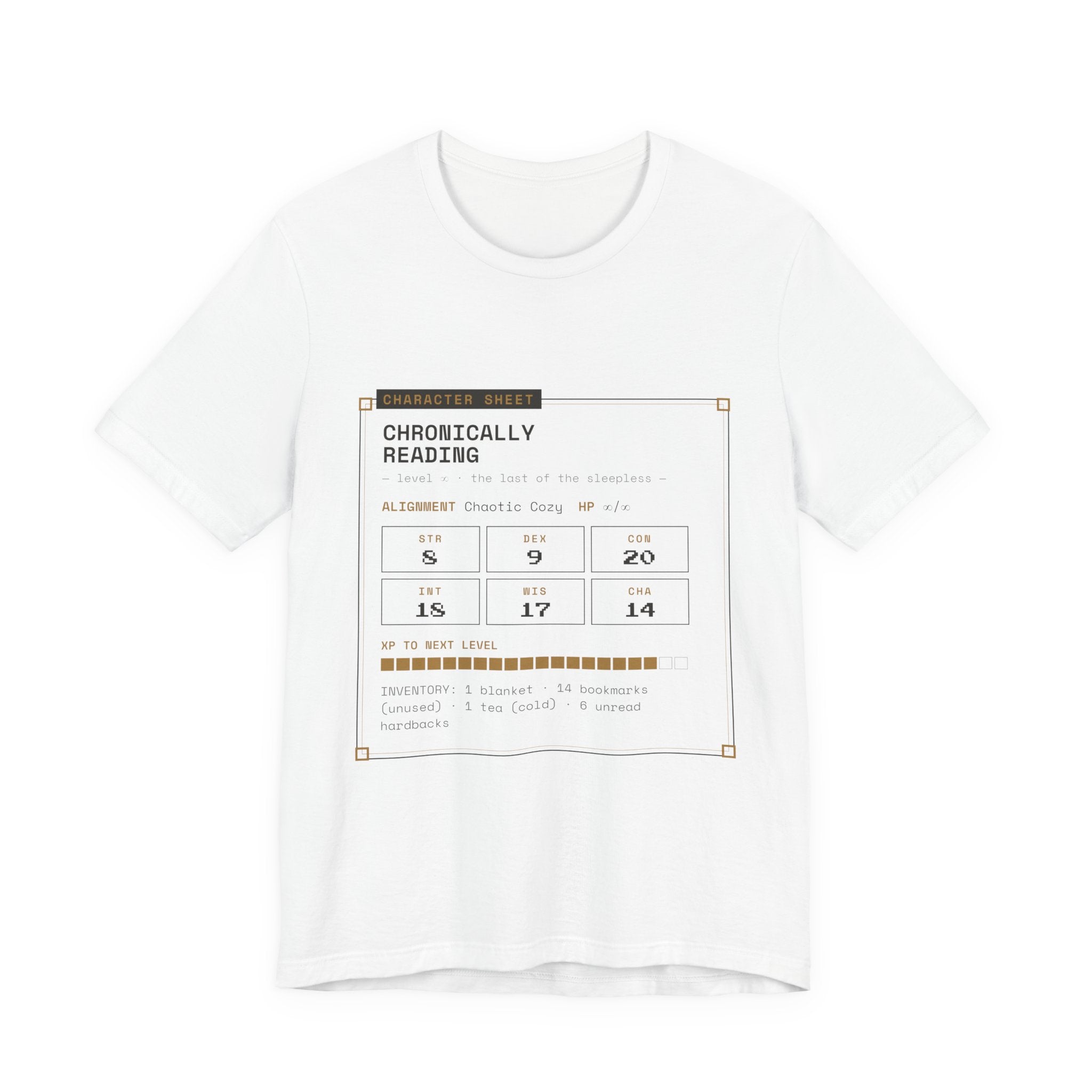 Chronically Reading Character Sheet T-Shirt