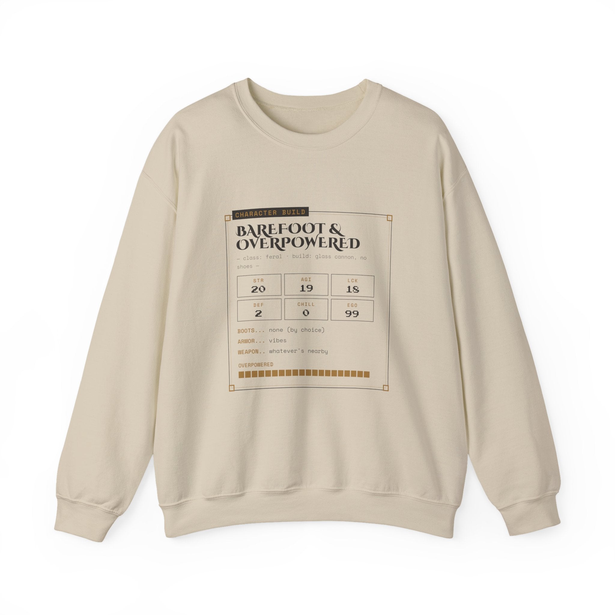 Barefoot and Overpowered Dungeon Crawler Sweatshirt