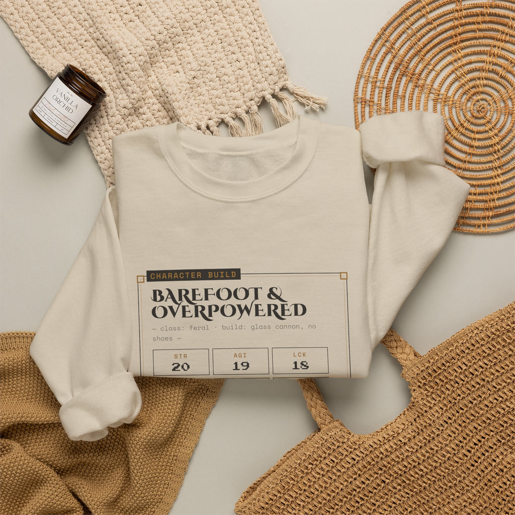 Barefoot and Overpowered Dungeon Crawler Sweatshirt