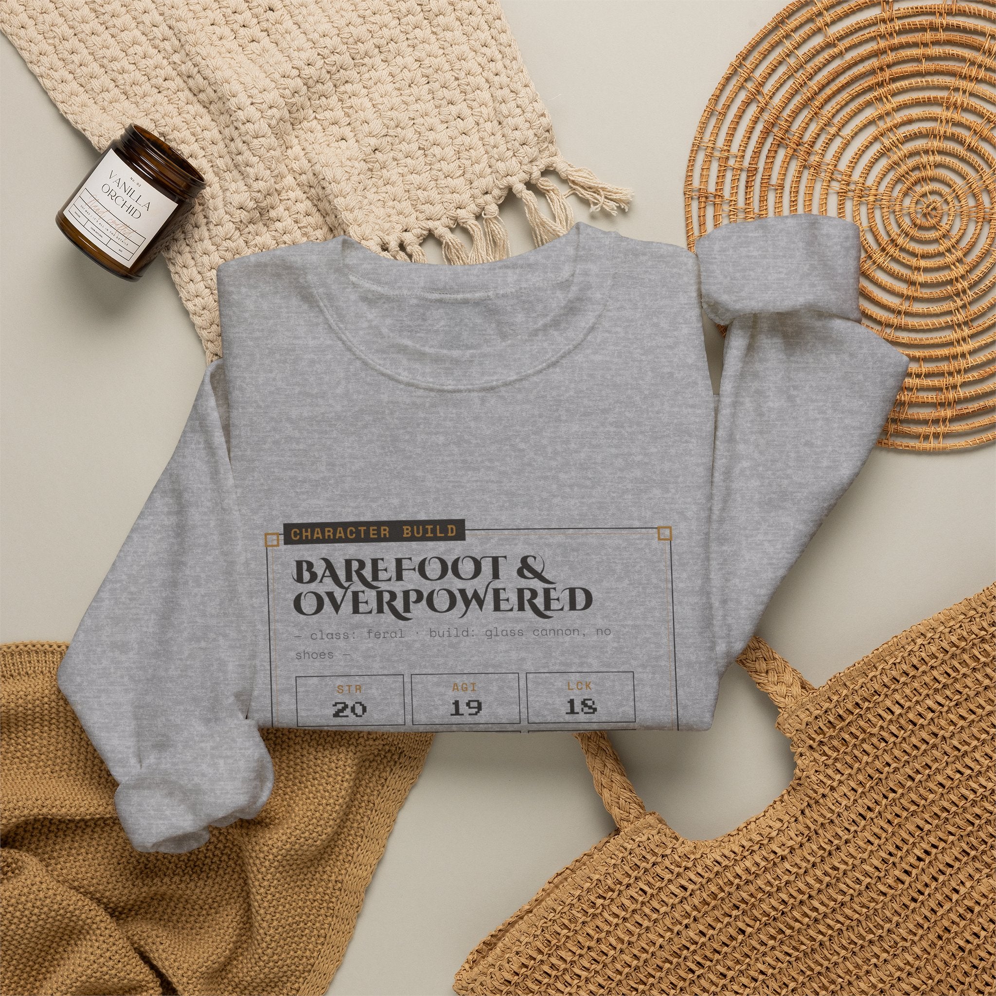 Barefoot and Overpowered Dungeon Crawler Sweatshirt