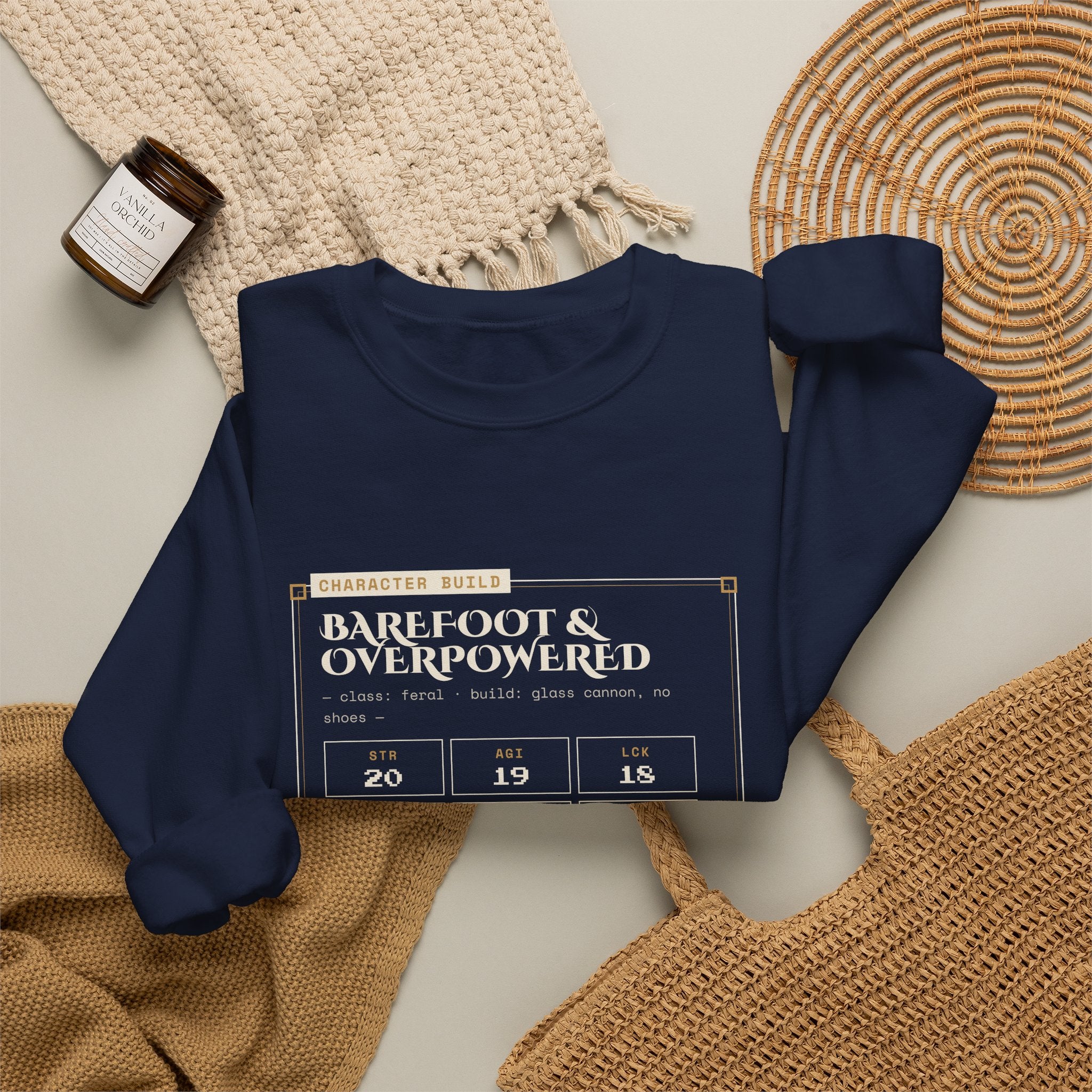 Barefoot and Overpowered Dungeon Crawler Sweatshirt