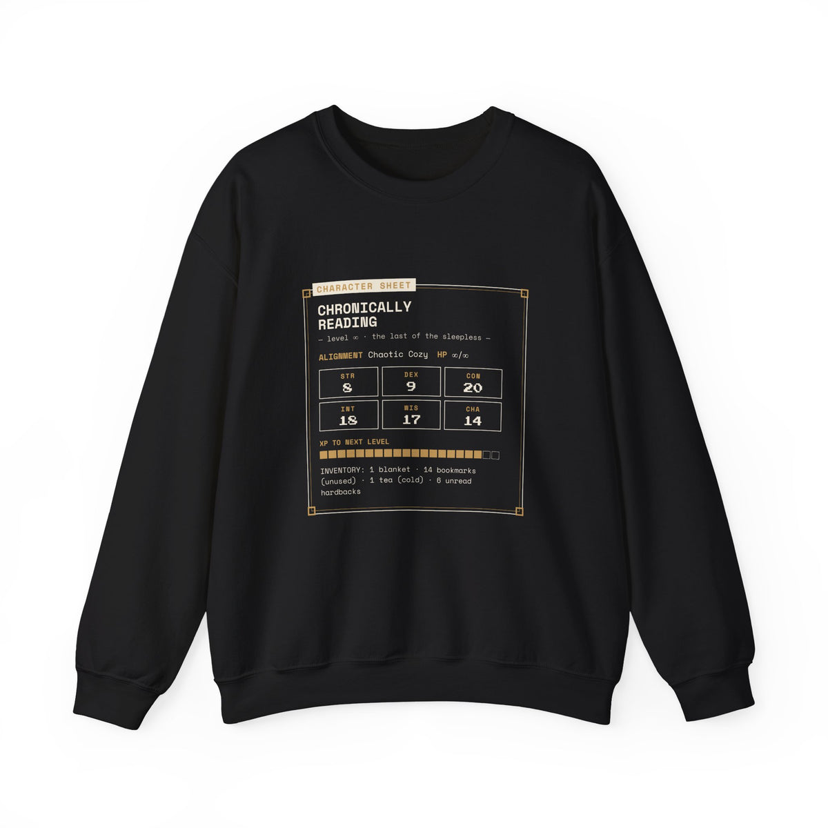 Chronically Reading Character Sheet Sweatshirt