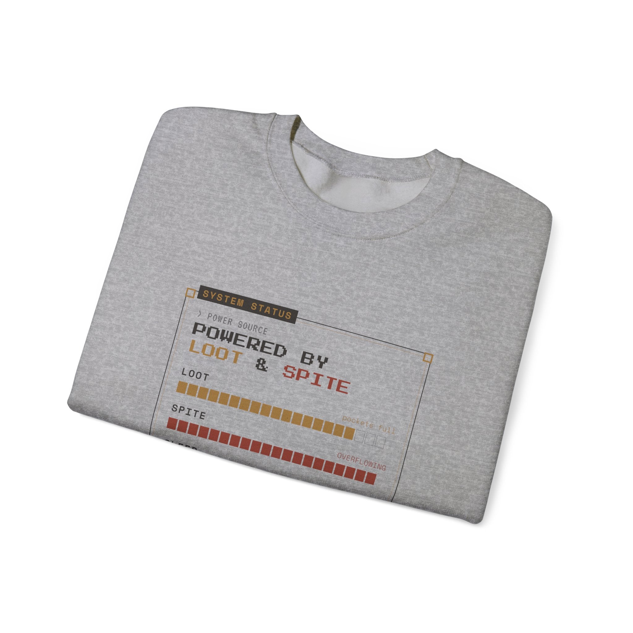 Powered by Loot and Spite Dungeon Crawler Sweatshirt