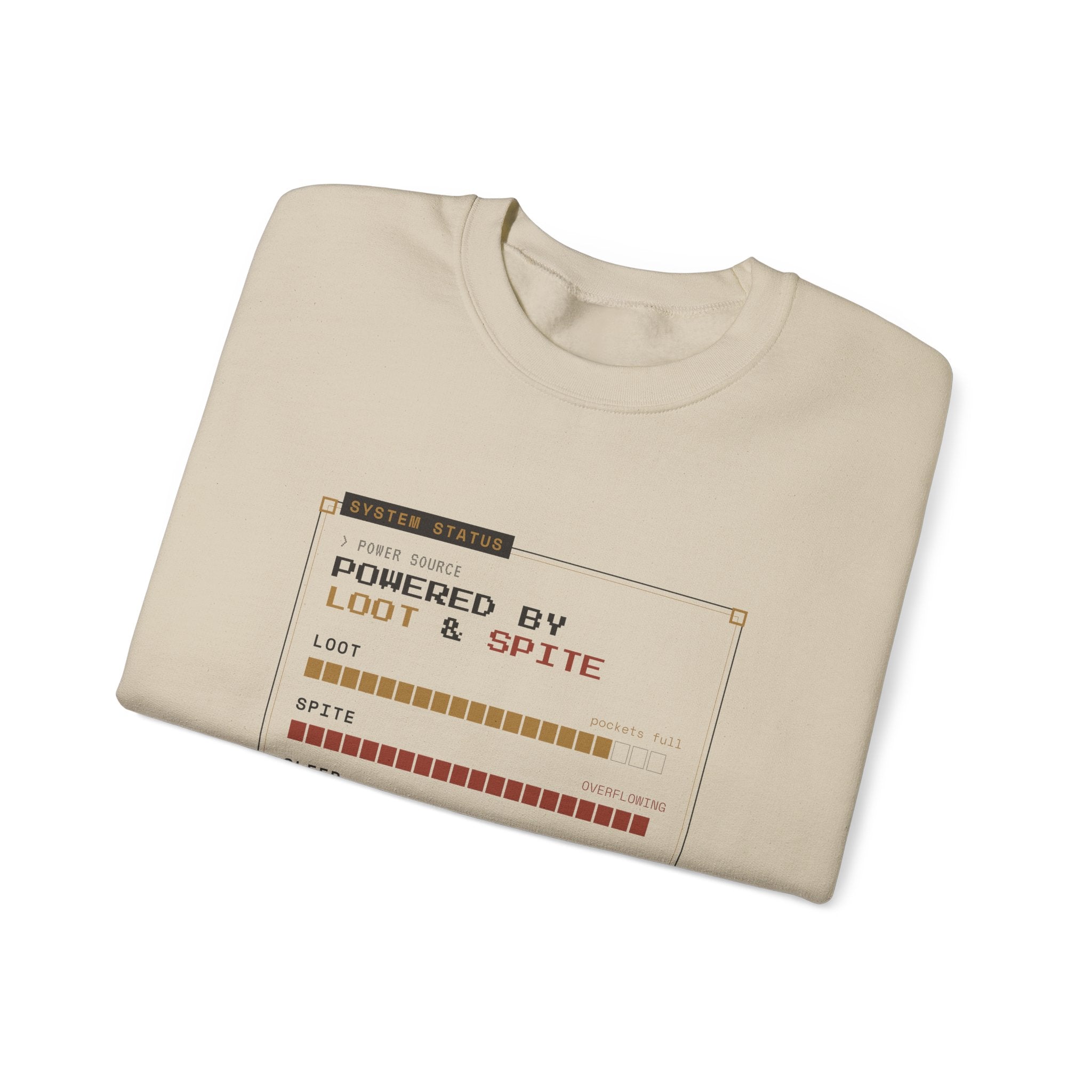 Powered by Loot and Spite Dungeon Crawler Sweatshirt