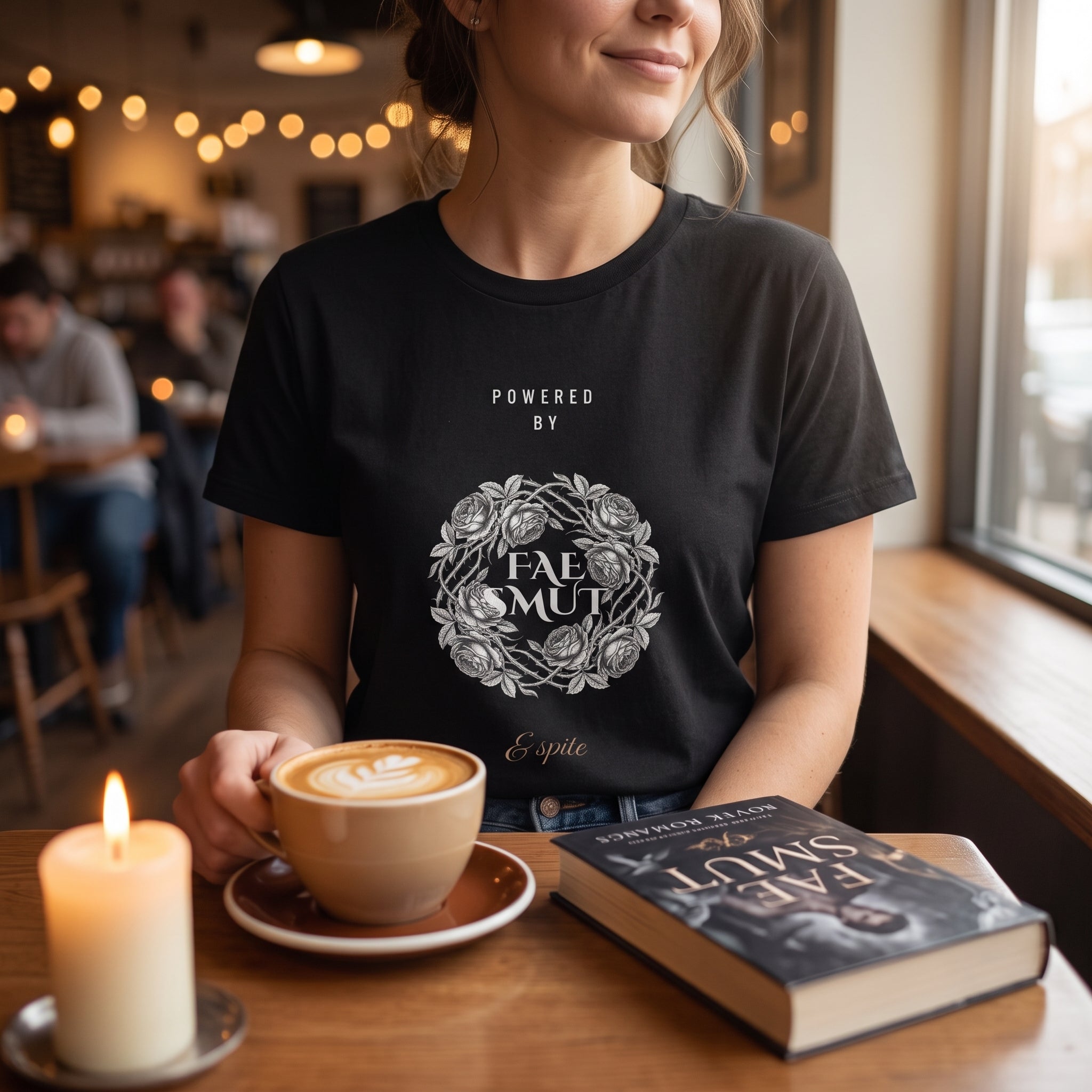 Powered by Fae Smut & Spite — t-shirt worn by a reader