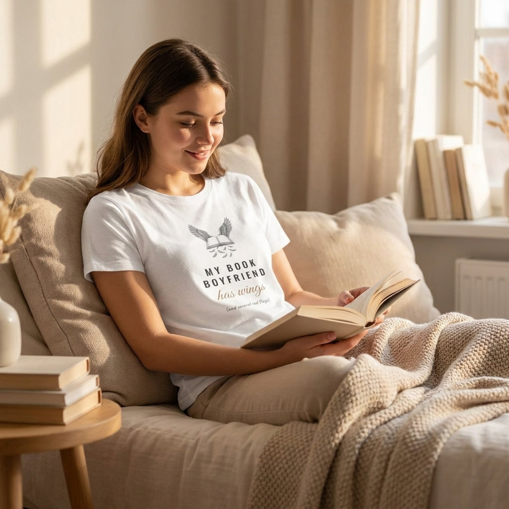 My Book Boyfriend Has Wings — t-shirt worn by a reader