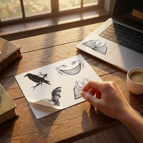 Four bookish motifs, one sheet — lifestyle photo