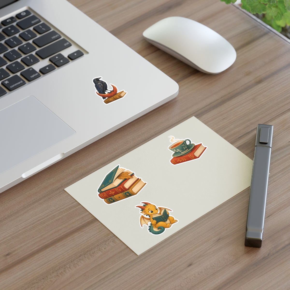 Bookish Motifs Four-Sticker Sheet — actual supplier context-2 view · 6" × 4" / White / Die-Cut
