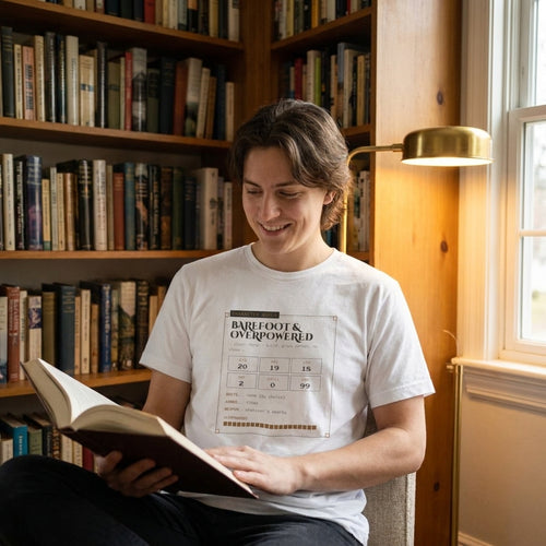 Barefoot & Overpowered — t-shirt worn by a reader