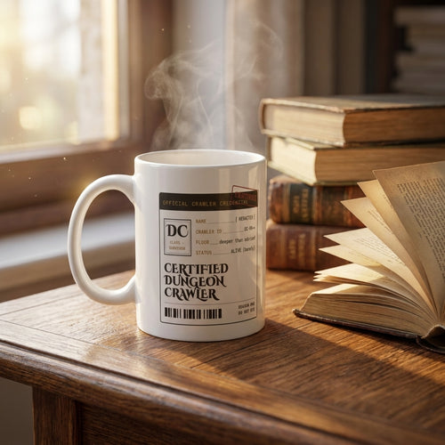 Certified Dungeon Crawler — Season One, Do Not Die — mug in a reader’s hands