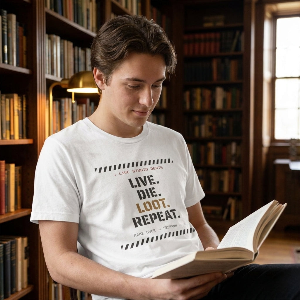 Live. Die. Loot. Repeat. — t-shirt worn by a reader