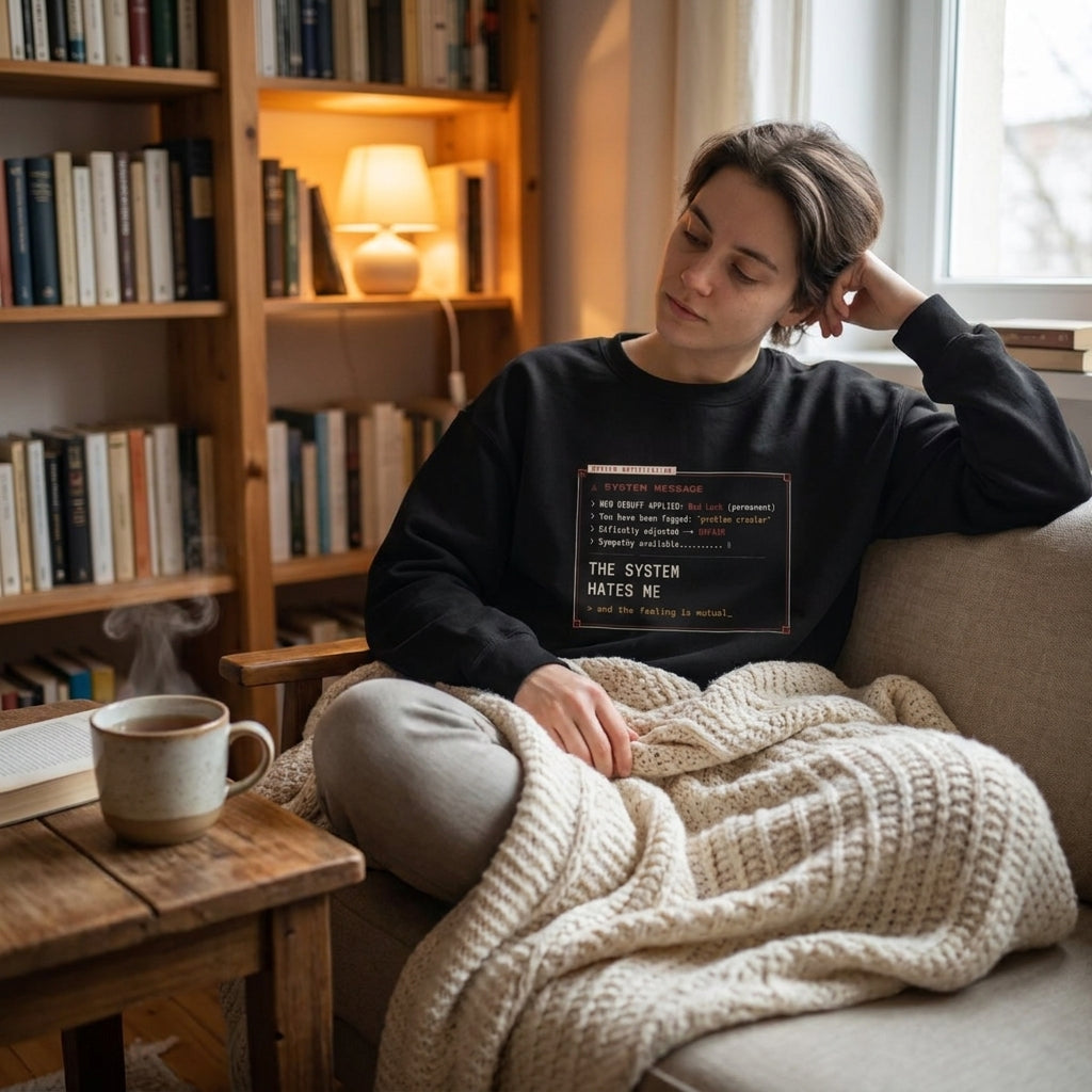 The System Hates Me (and the Feeling Is Mutual) — sweatshirt worn by a reader
