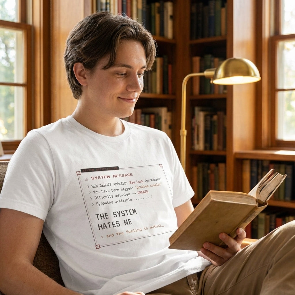 The System Hates Me (and the Feeling Is Mutual) — t-shirt worn by a reader