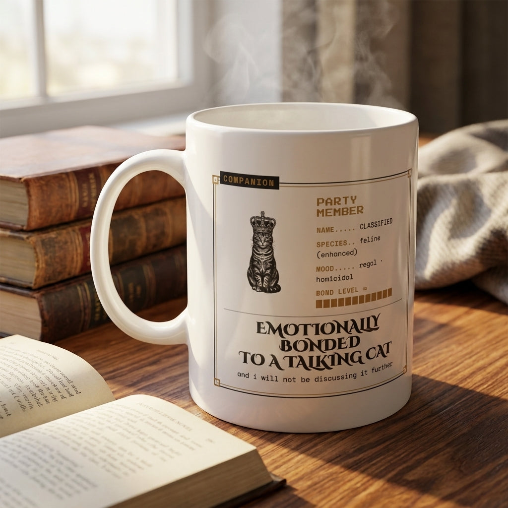 Emotionally Bonded to a Talking Cat — mug in a reader’s hands