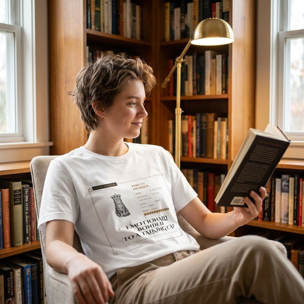 Emotionally Bonded to a Talking Cat — t-shirt worn by a reader