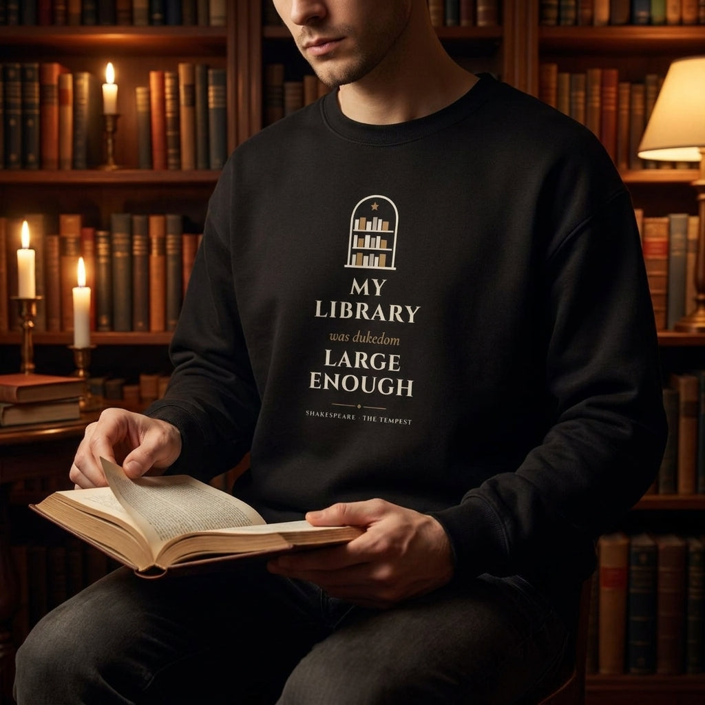 My library was dukedom large enough — sweatshirt worn by a reader