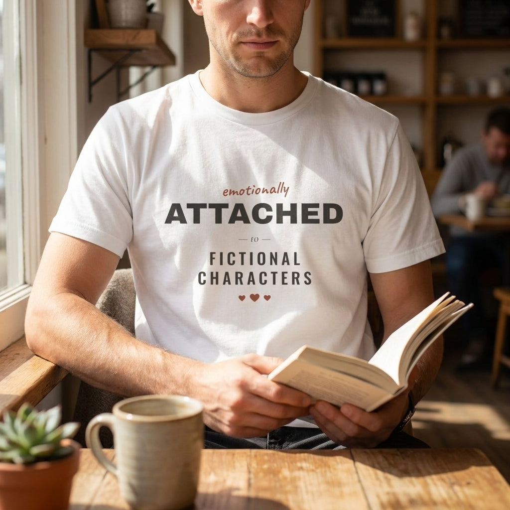 Emotionally Attached to Fictional Characters — t-shirt worn by a reader