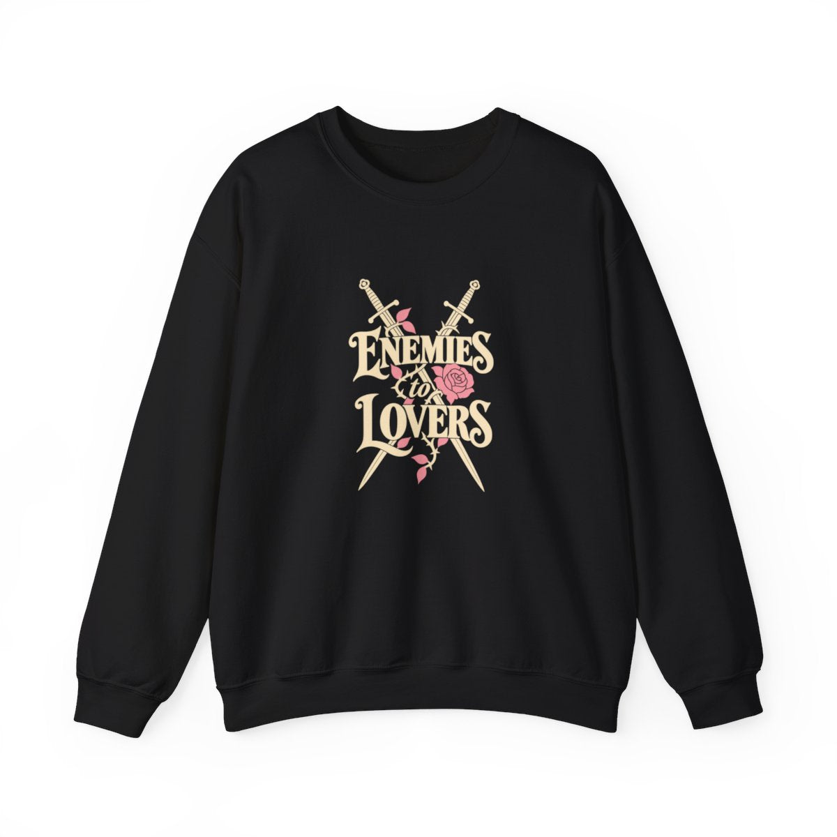 Enemies to Lovers — Swords & Rose Crewneck Sweatshirt in Black, front supplier mockup