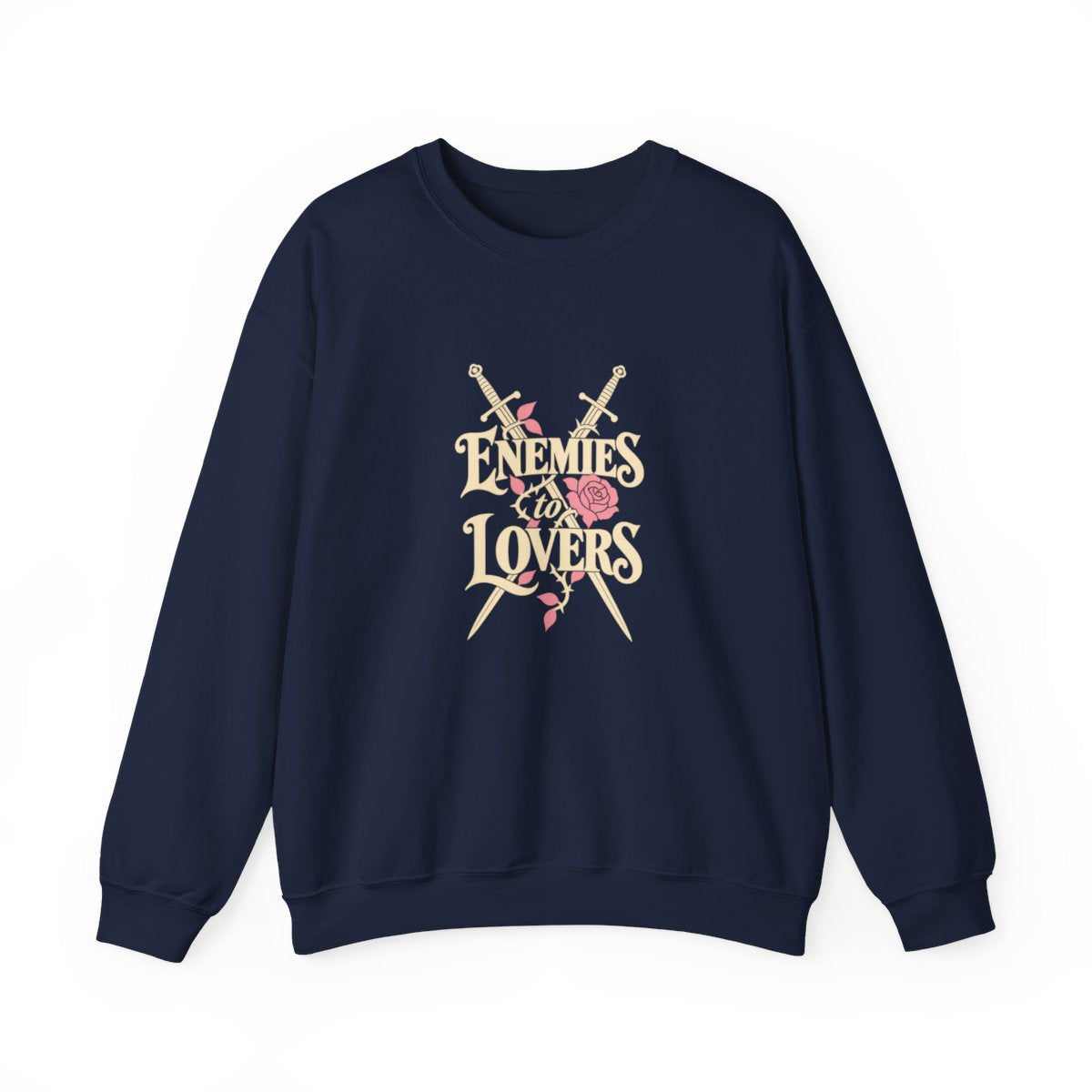 Enemies to Lovers — Swords & Rose Crewneck Sweatshirt in Navy, front supplier mockup