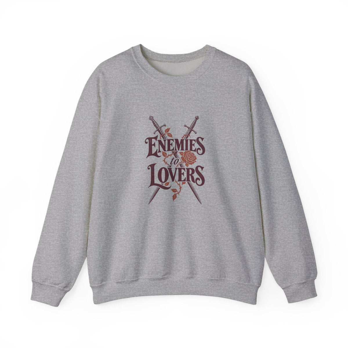 Enemies to Lovers — Swords & Rose Crewneck Sweatshirt in Sport Grey, front supplier mockup