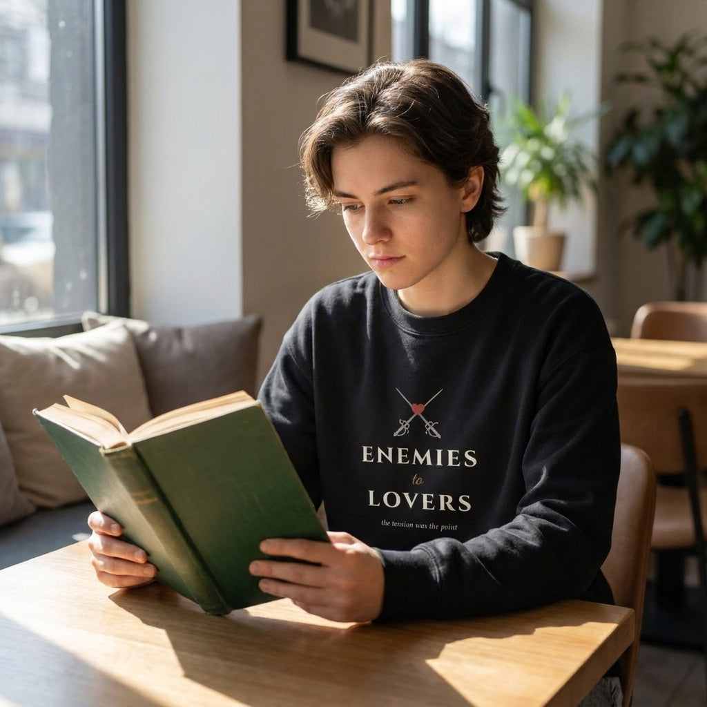 Enemies to Lovers — sweatshirt worn by a reader