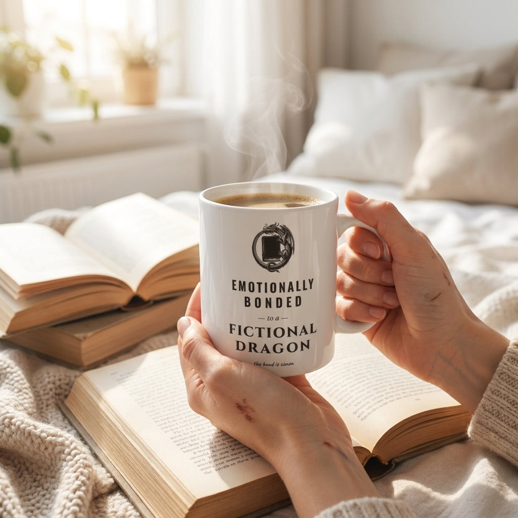 Emotionally Bonded to a Fictional Dragon — mug in a reader’s hands