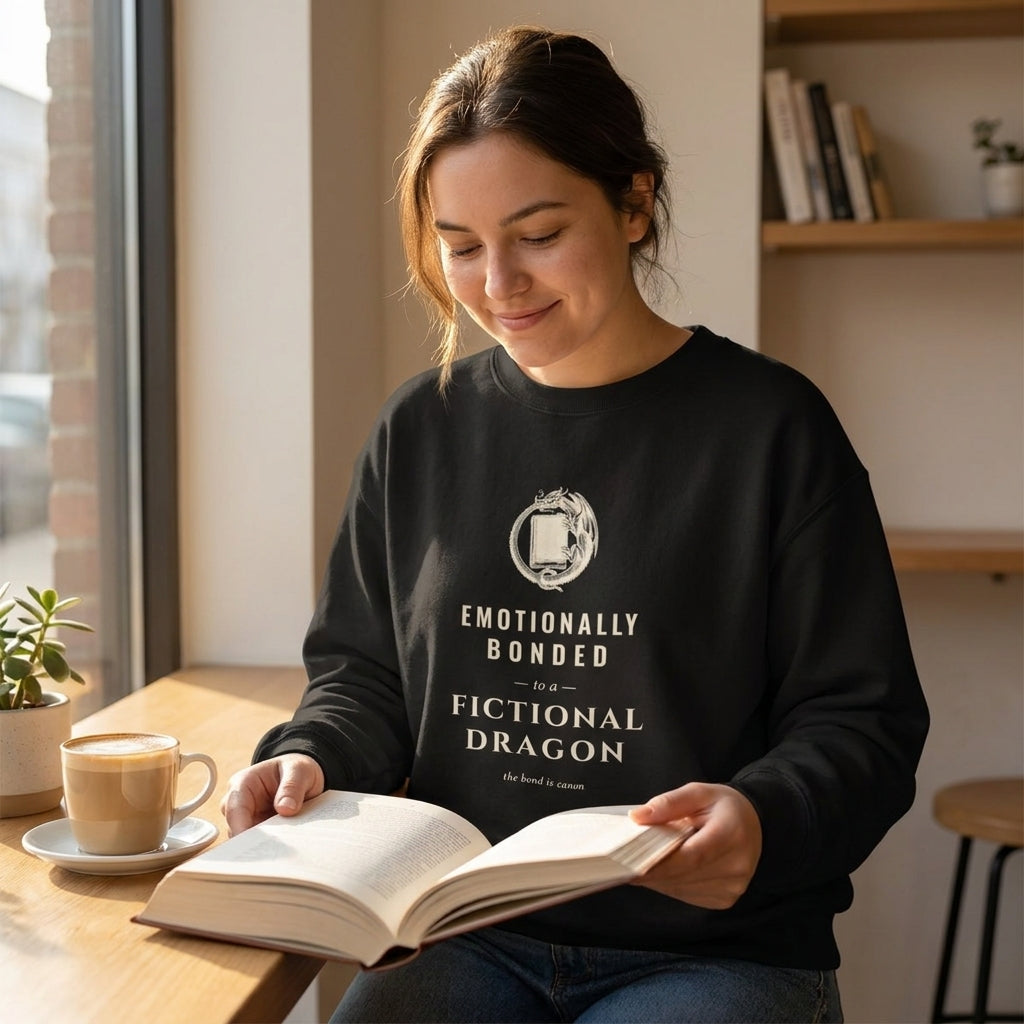 Emotionally Bonded to a Fictional Dragon — sweatshirt worn by a reader