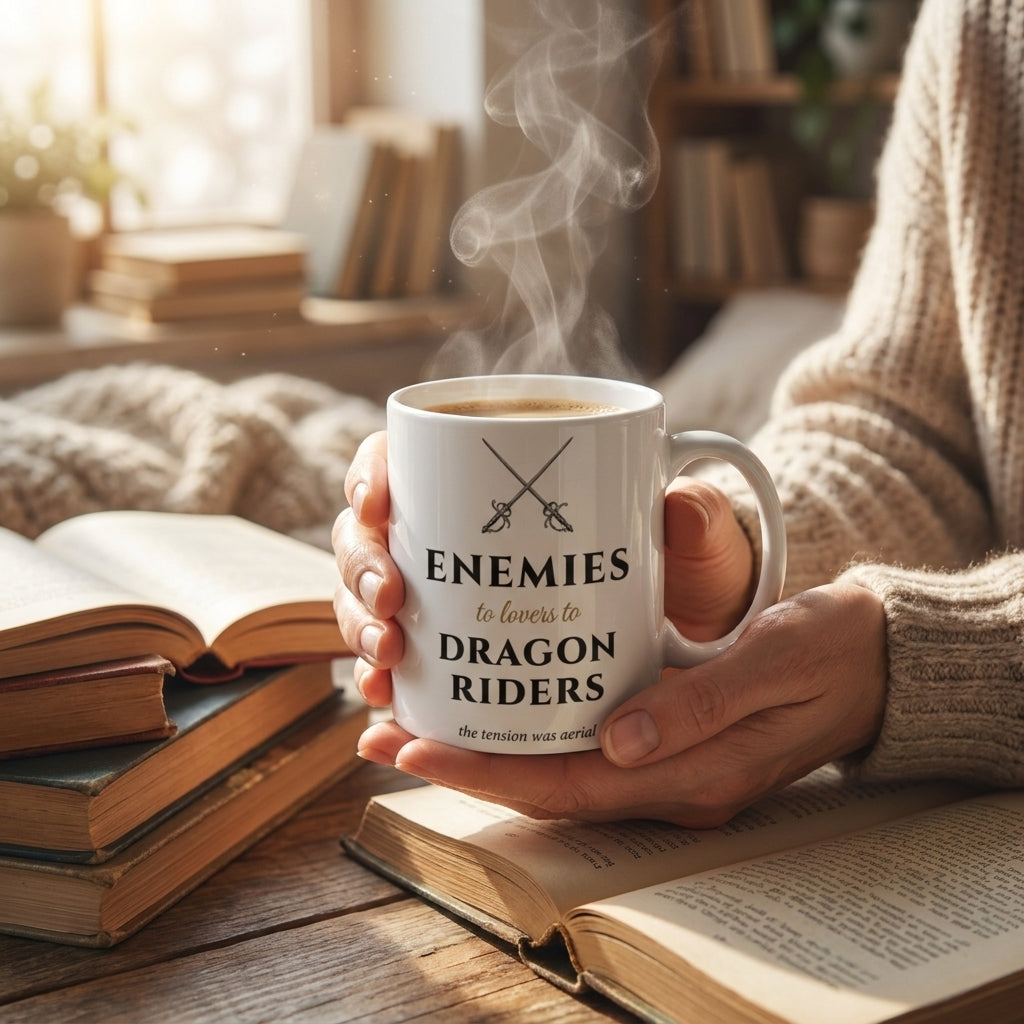 Enemies to Lovers to Dragon Riders — mug in a reader’s hands
