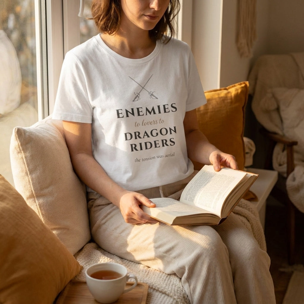 Enemies to Lovers to Dragon Riders — t-shirt worn by a reader