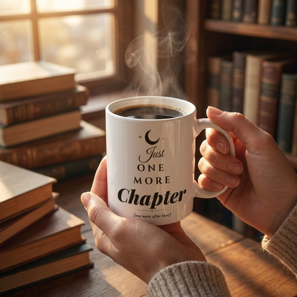 Just One More Chapter — mug in a reader’s hands