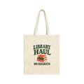 Library Haul No Regrets Canvas Tote — Natural 15 × 16 inch cotton canvas tote, printed front
