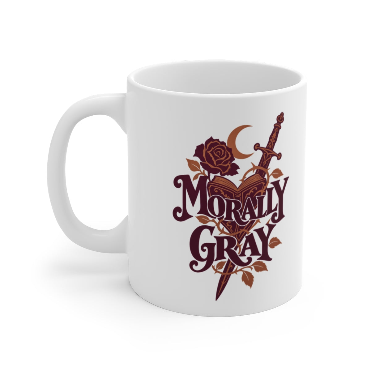 Morally Gray — Devastatingly Fictional Mug — white 11 oz mug, first printed side