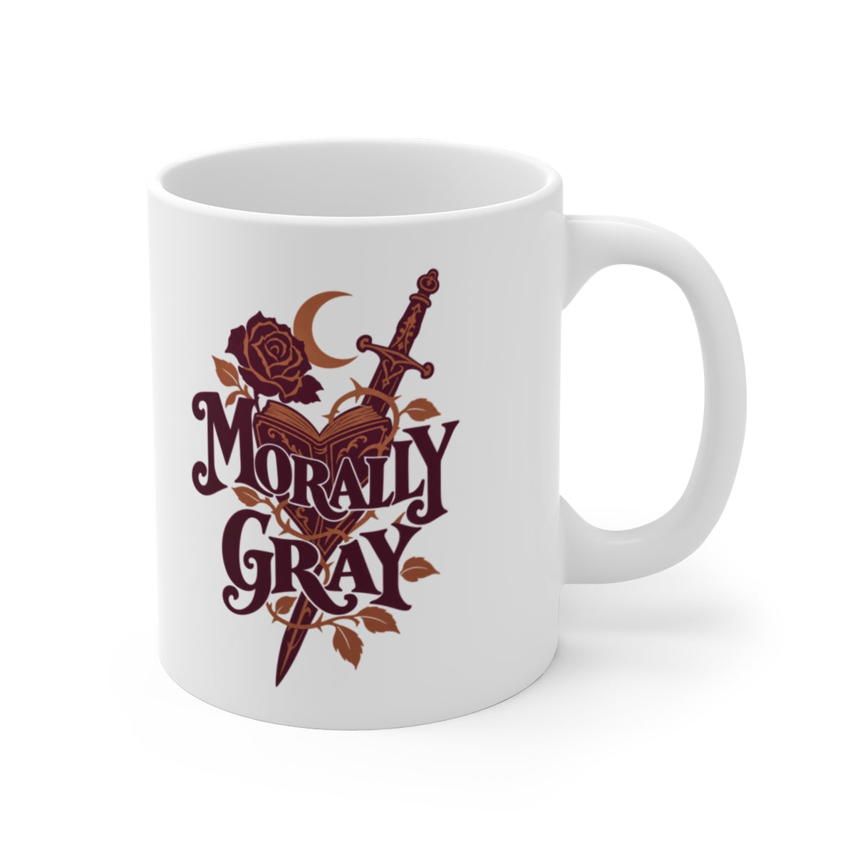 Morally Gray — Devastatingly Fictional Mug — white 11 oz mug, second printed side