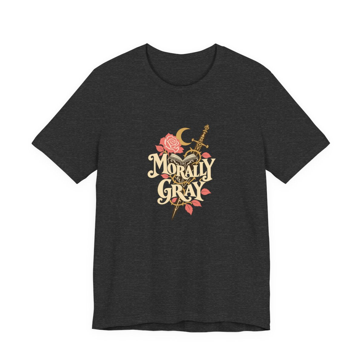 Morally Gray T-Shirt in Dark Grey Heather, front design