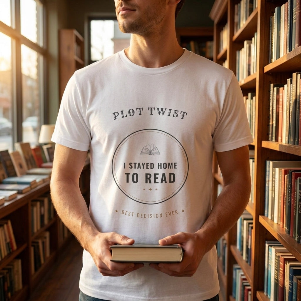 Plot Twist: I Stayed Home to Read — t-shirt worn by a reader