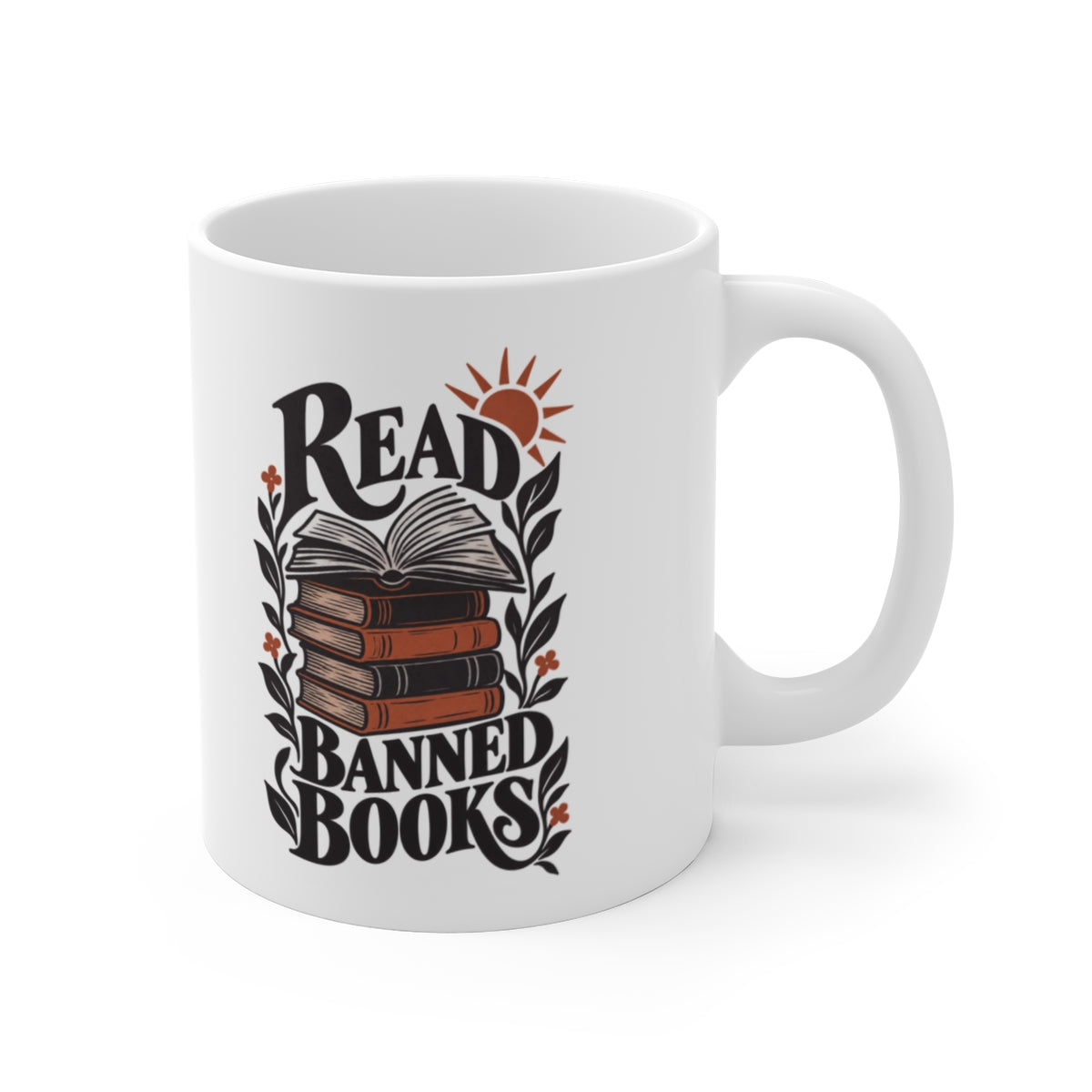 Read Banned Books Mug — white 11 oz mug, second printed side