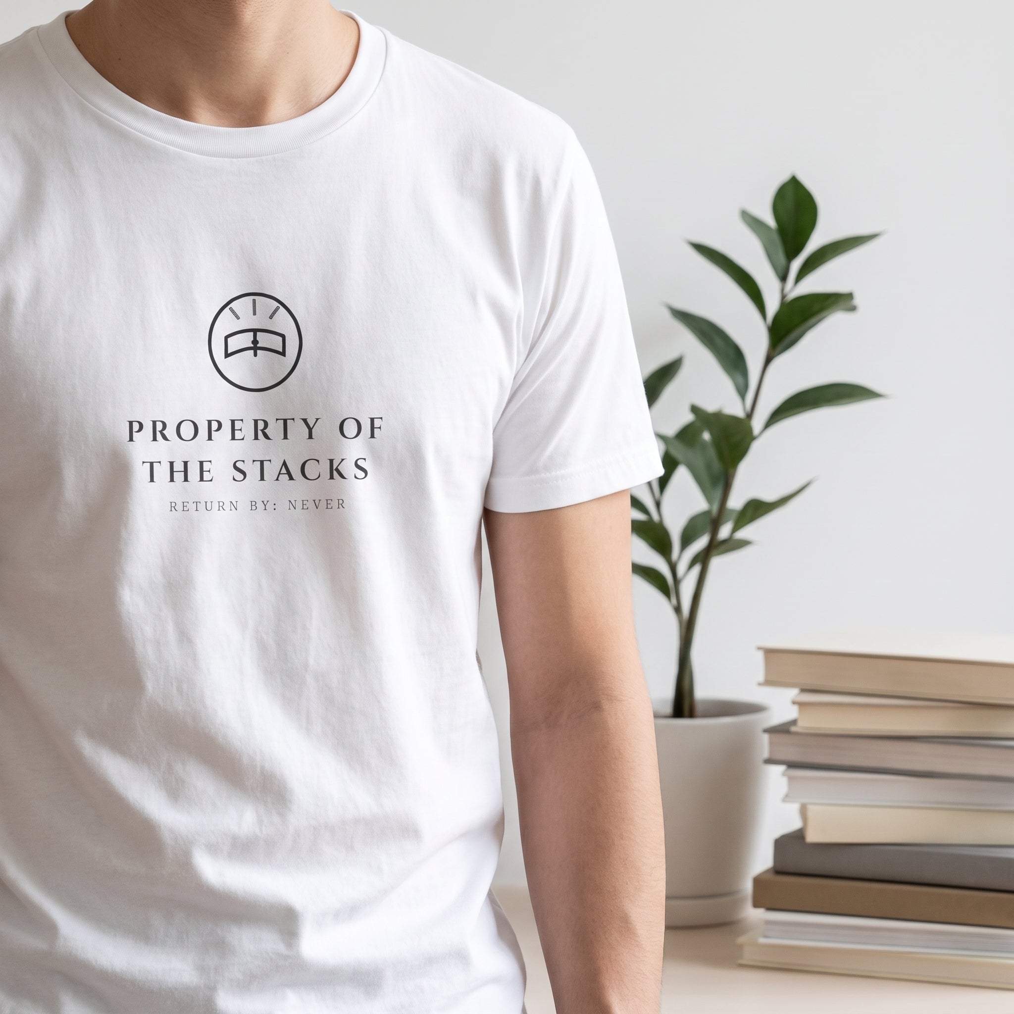 Property of the Stacks — a reader’s sigil — t-shirt worn by a reader