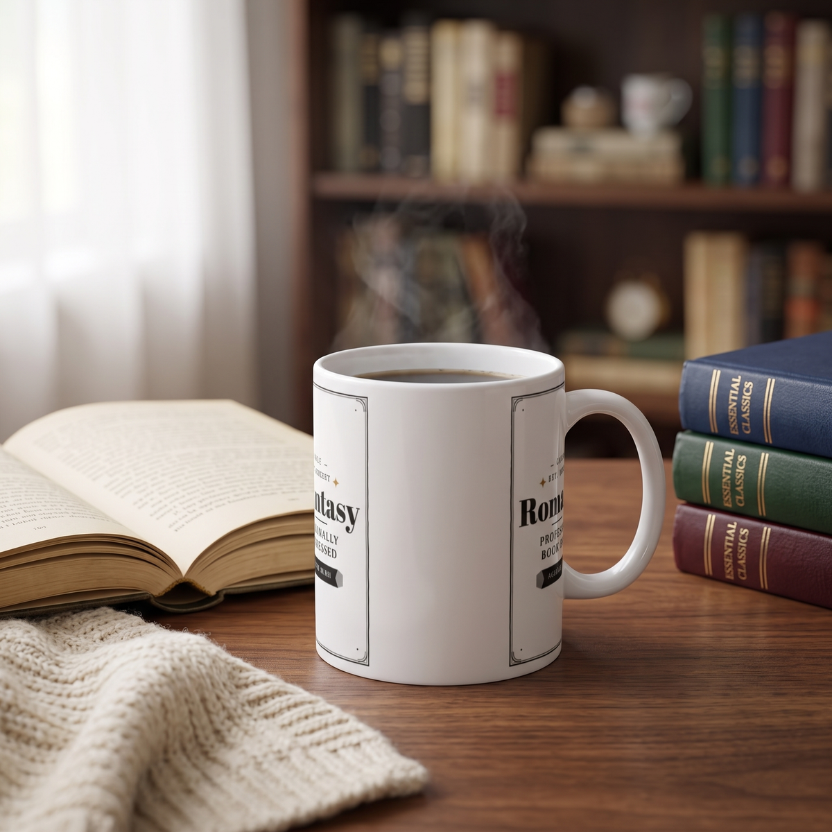 Romantasy — Professionally Book-Obsessed — mug in a reader’s hands