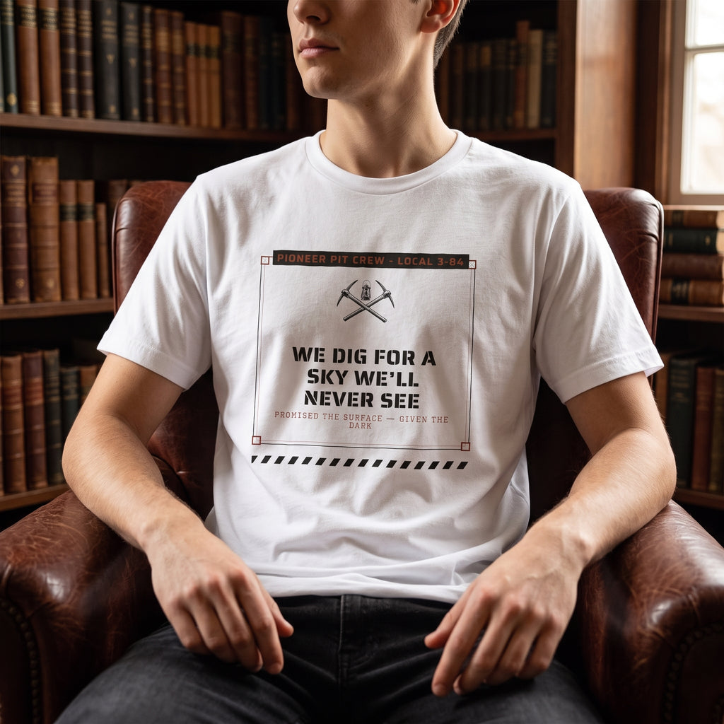 We Dig for a Sky We'll Never See — Pioneer Pit Crew — t-shirt worn by a reader