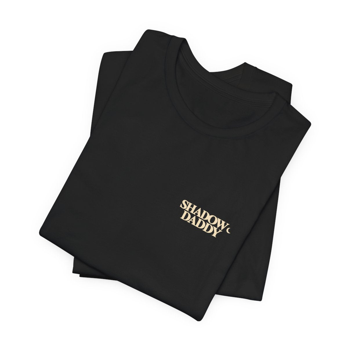 Shadow Daddy — Chest Wordmark T-Shirt in Black, folded supplier mockup