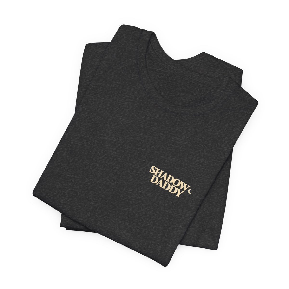 Shadow Daddy — Chest Wordmark T-Shirt in Dark Grey Heather, folded supplier mockup