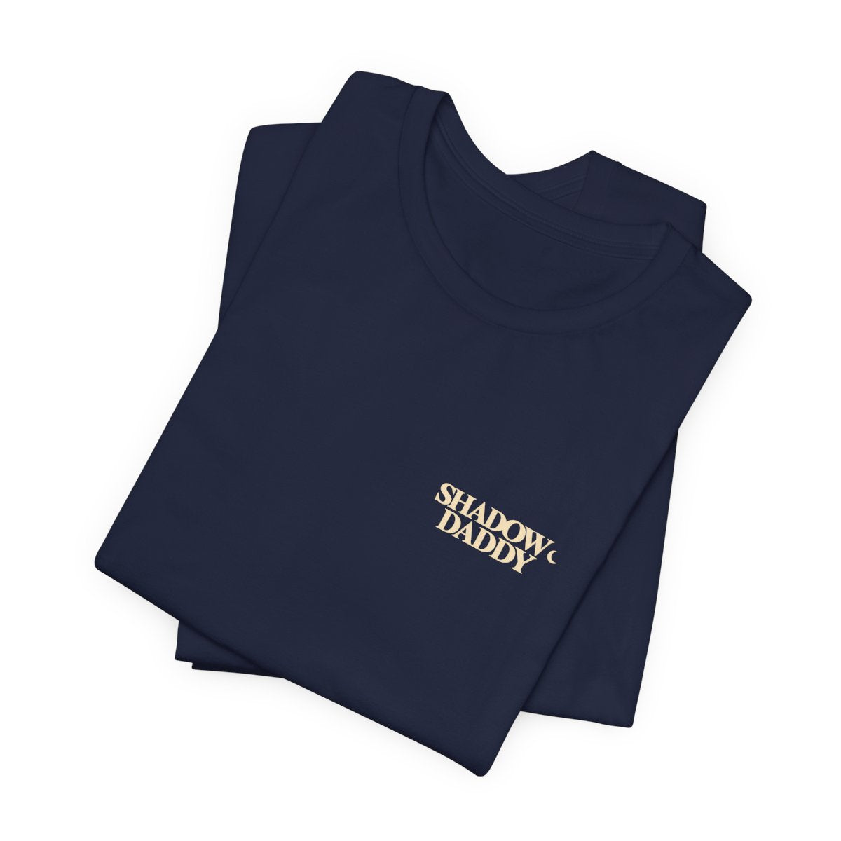 Shadow Daddy — Chest Wordmark T-Shirt in Navy, folded supplier mockup