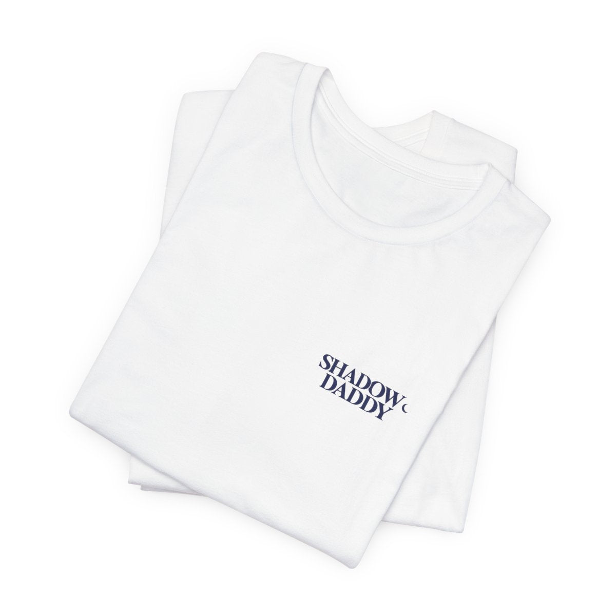 Shadow Daddy — Chest Wordmark T-Shirt in White, folded supplier mockup